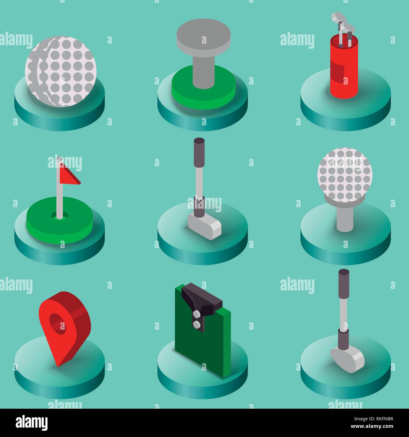 Golf flat isometric set for your web site design Stock Vector