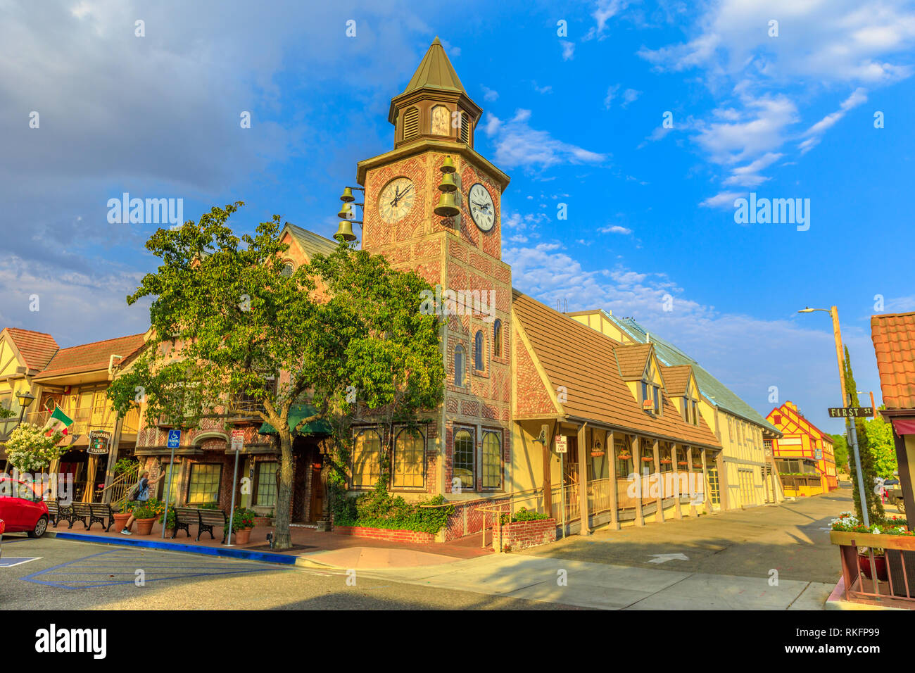 Solvang, California, United States August 10, 2018 Old Mill clock tower in Solvang historic