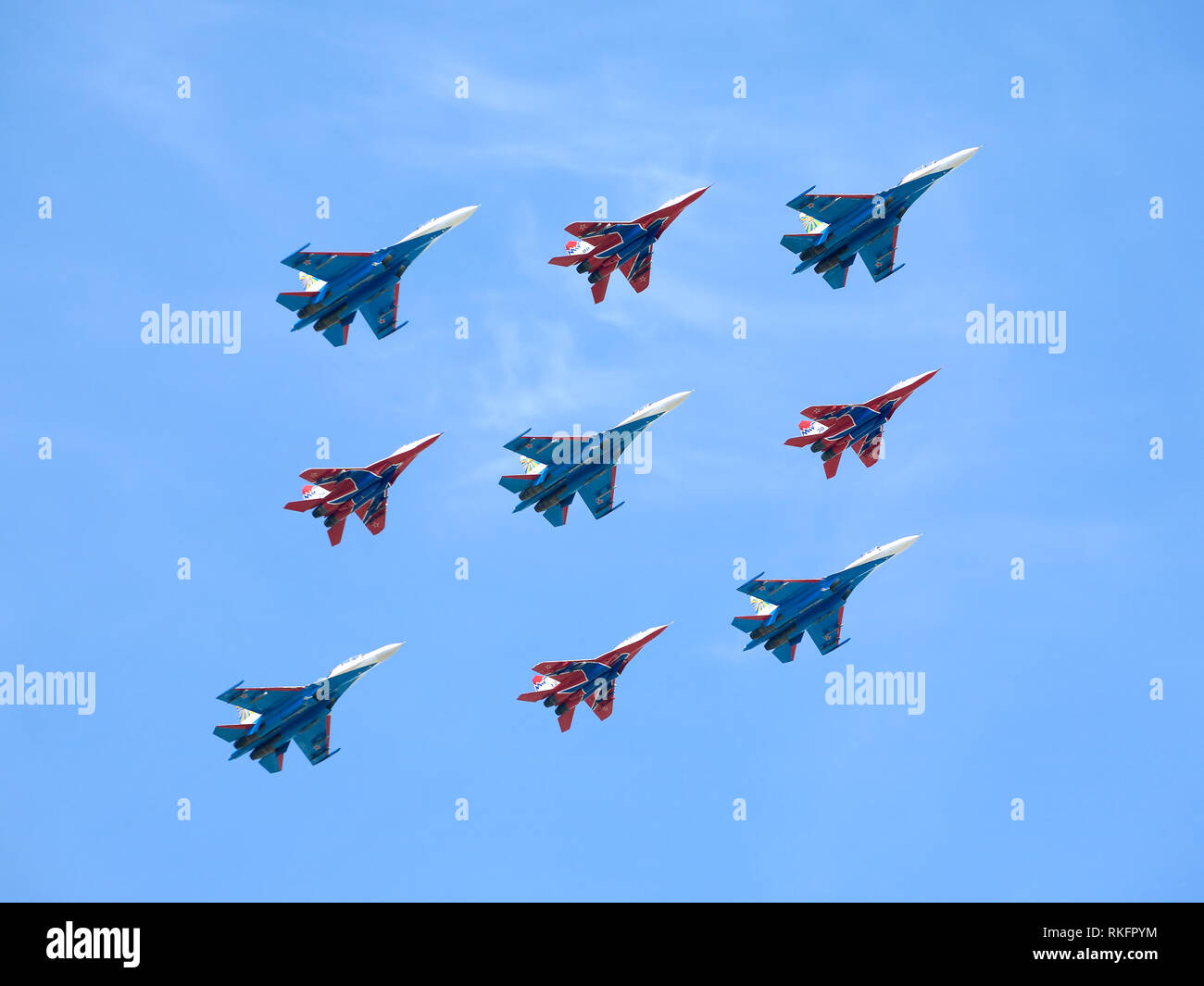 MOSCOW, RUSSIA - MAY 9, 2015: Aerobatic groups Russian Knights and ...