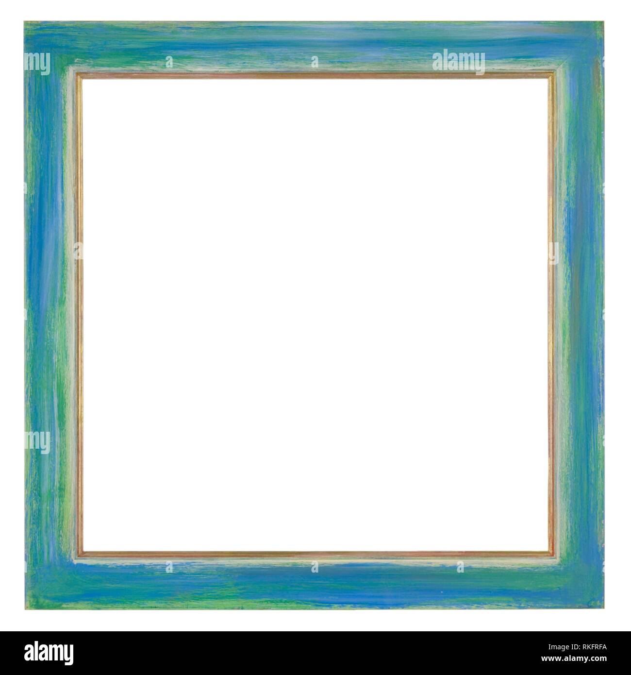 Empty picture frame, hand painted blue moulding Stock Photo Alamy