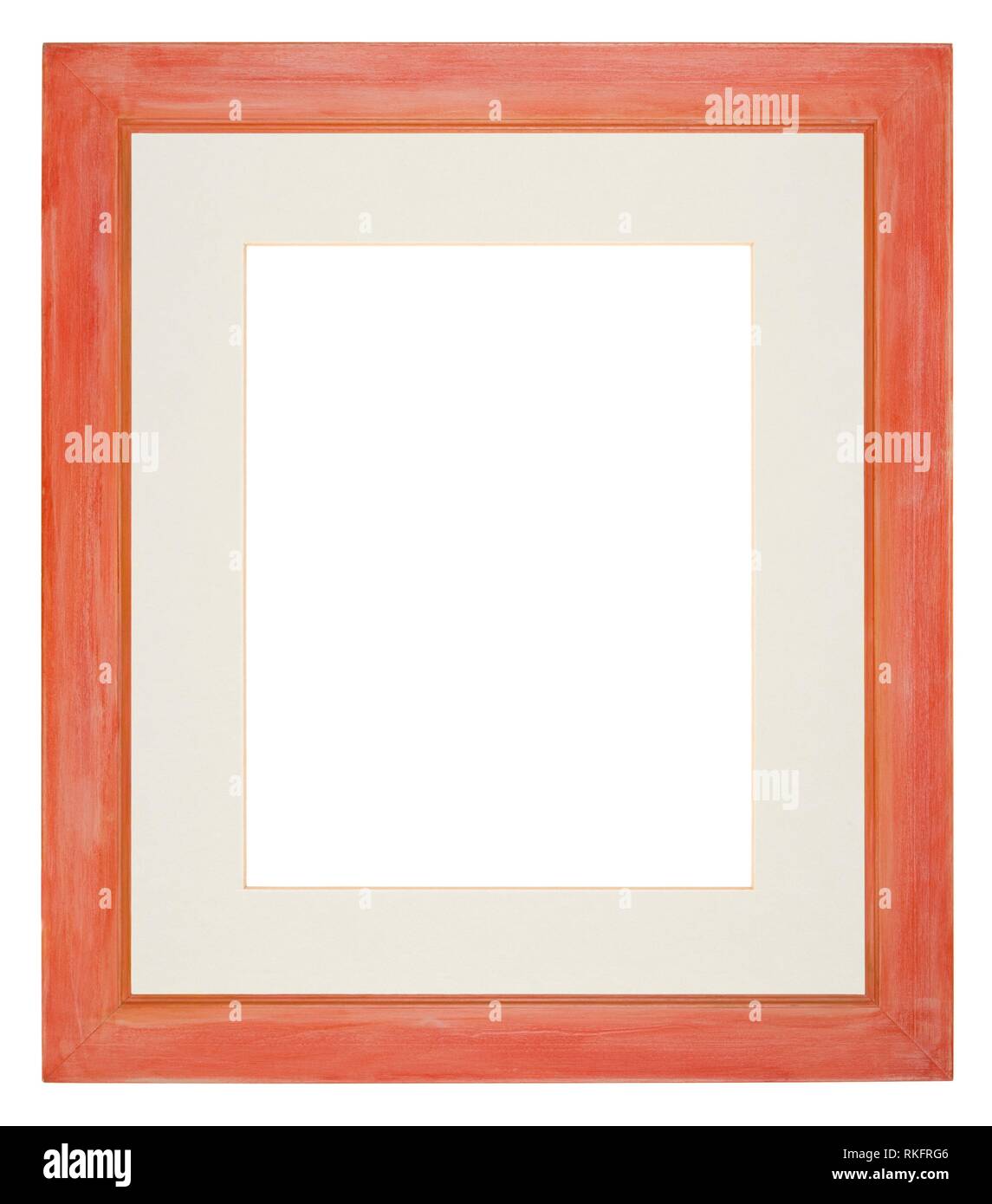 Empty picture frame, hand painted red moulding with mount Stock Photo