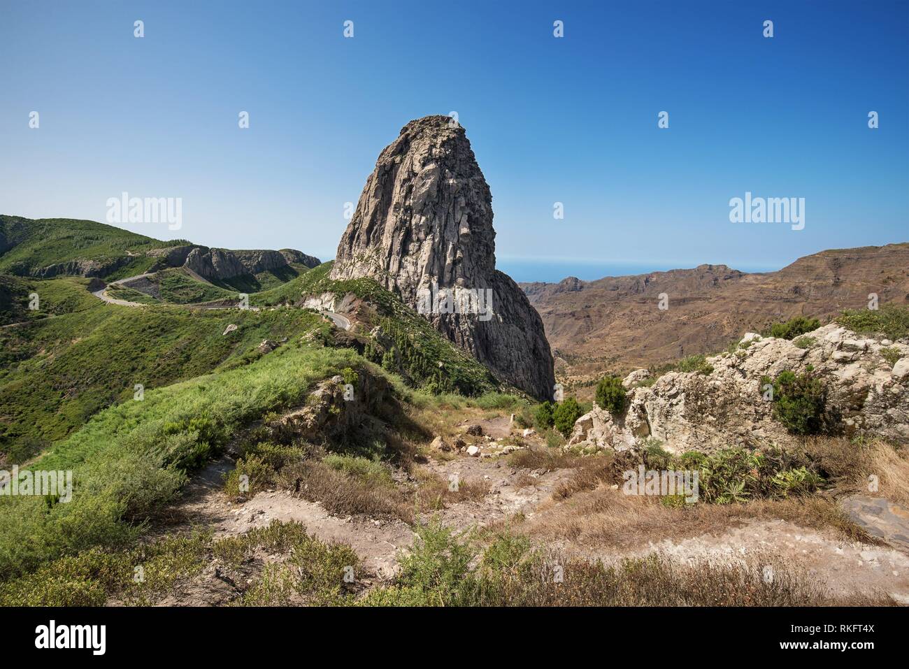 Mountain landscape of Roque Agando in La Gomera, Spain. Stock Photo