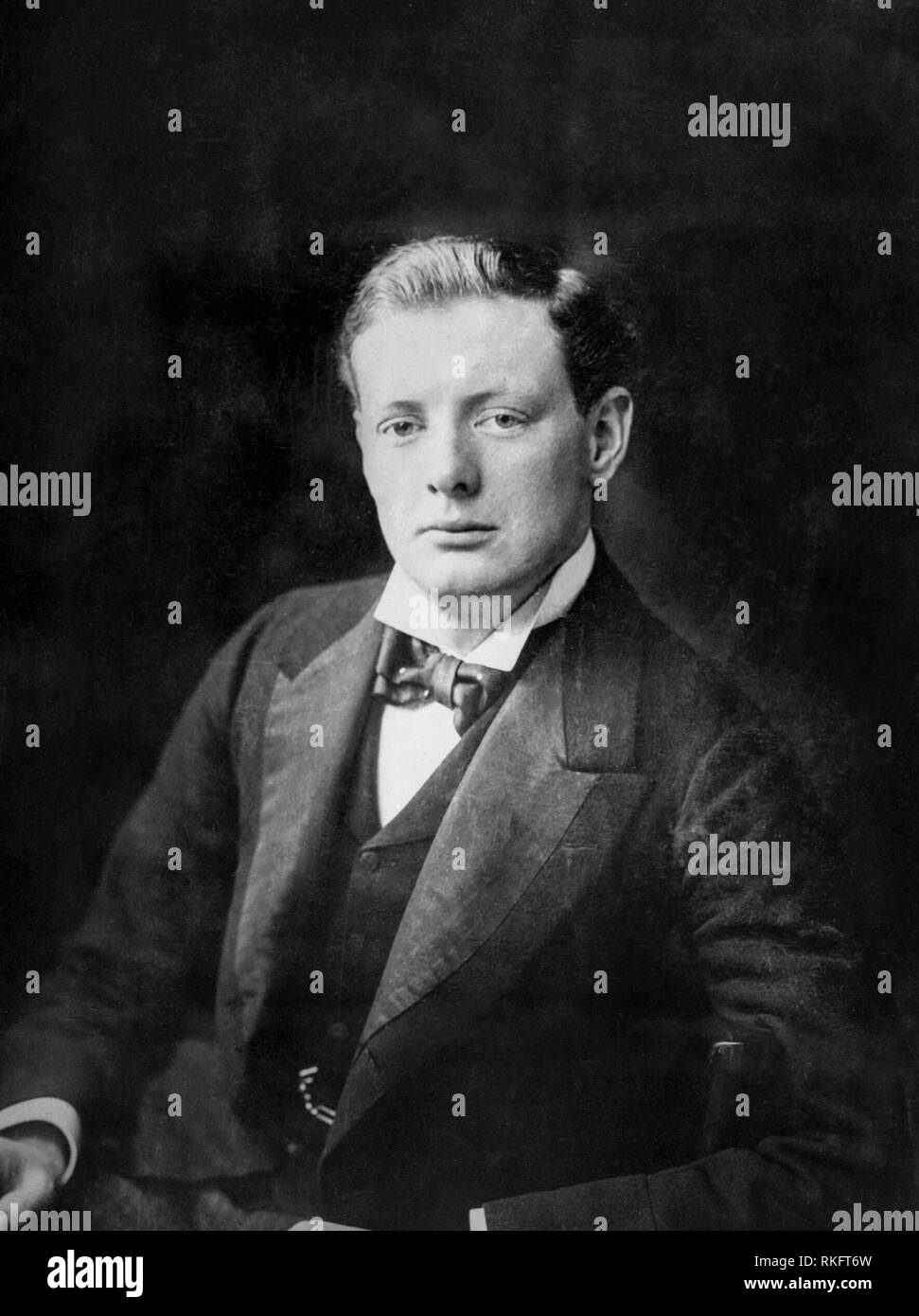 Portrait of Winston Churchill in 1900 as a politician in the Lower House of the Houses of Parliament as a young man Stock Photo