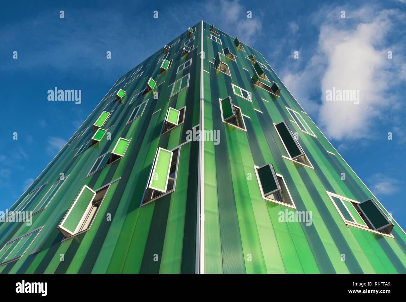 Madrid, Spain Detail of the facade of a green modern residential