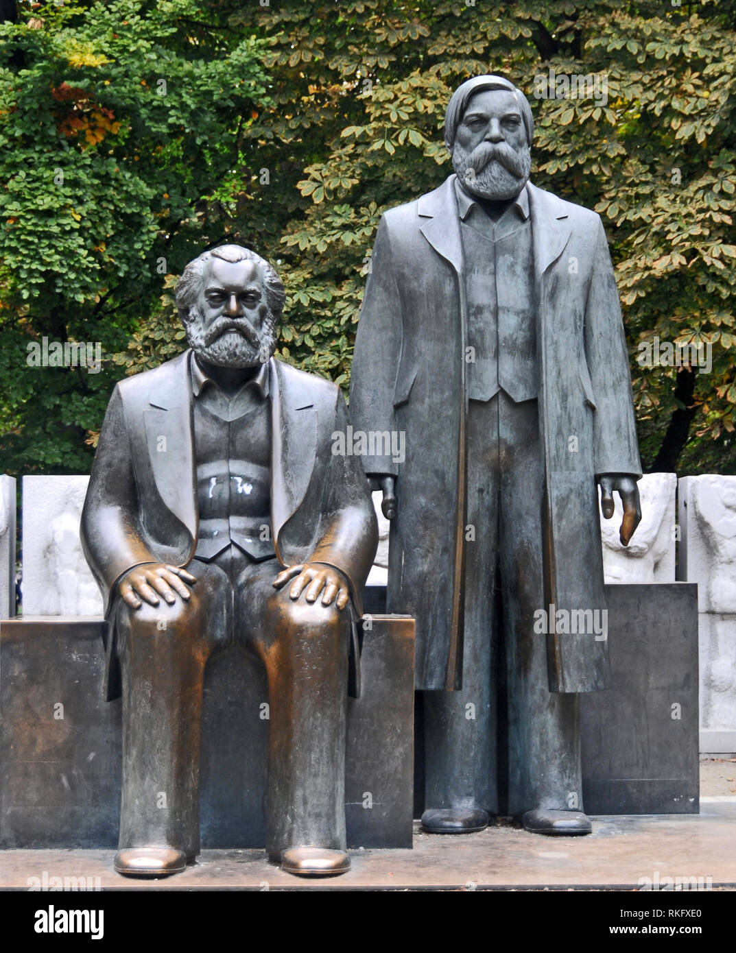 Around Berlin - Monument of Karl Marx & Fredrich Engels, the fathers of Communism. Stock Photo
