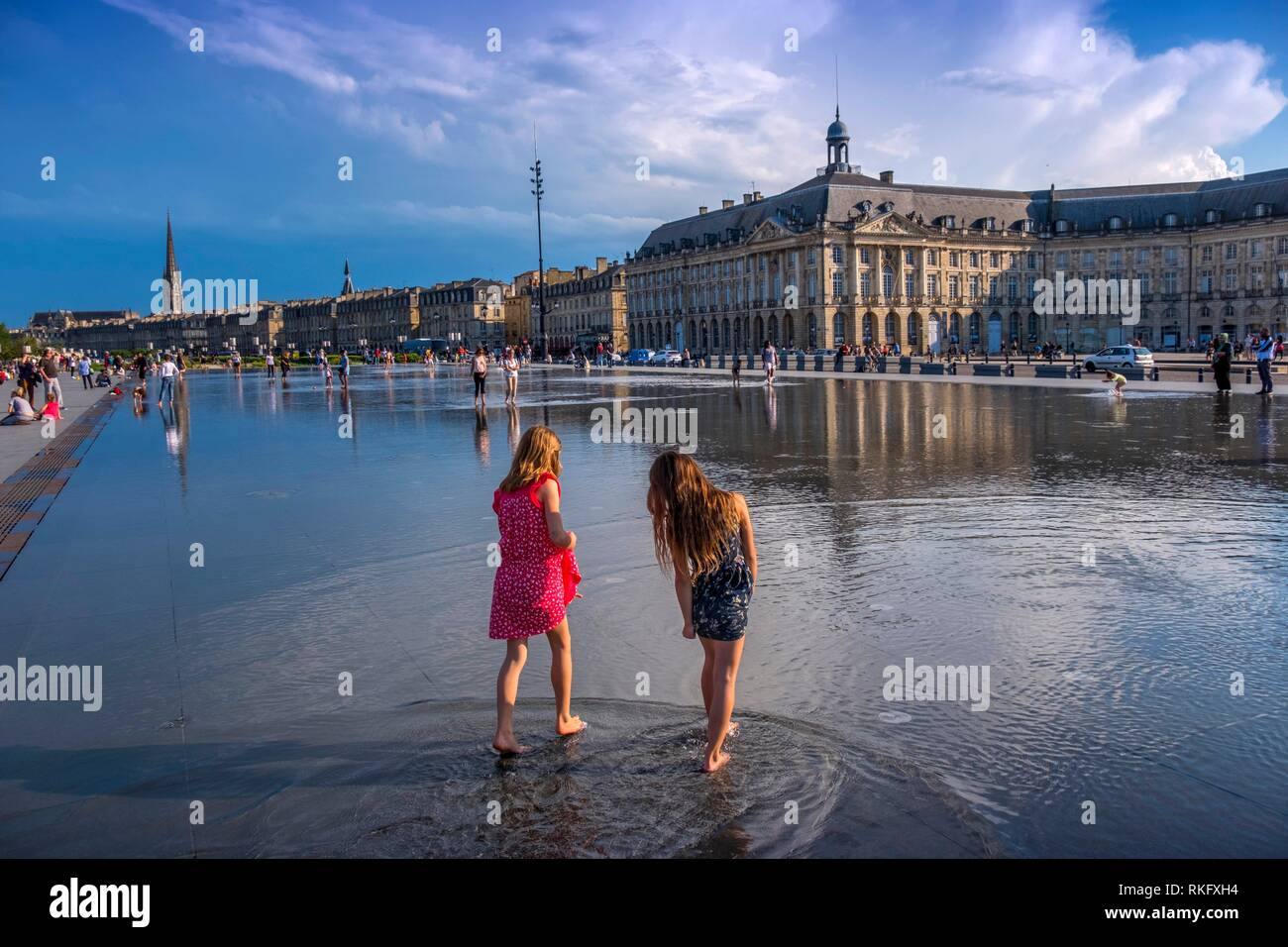 France, Nouvelle Aquitaine, Gironde, ''Miroir d´eau'', by Place de la Bourse, at Bordeaux. Stock Photo
