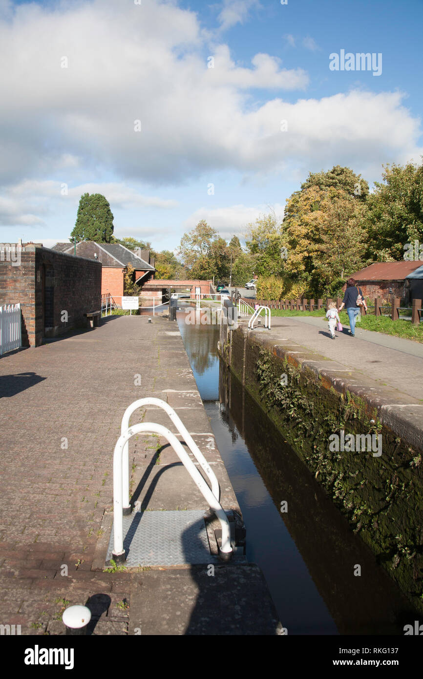 Canal Lock and basin the Montgomery Canal at Welshpool Powys Wales Great Britain Stock Photo