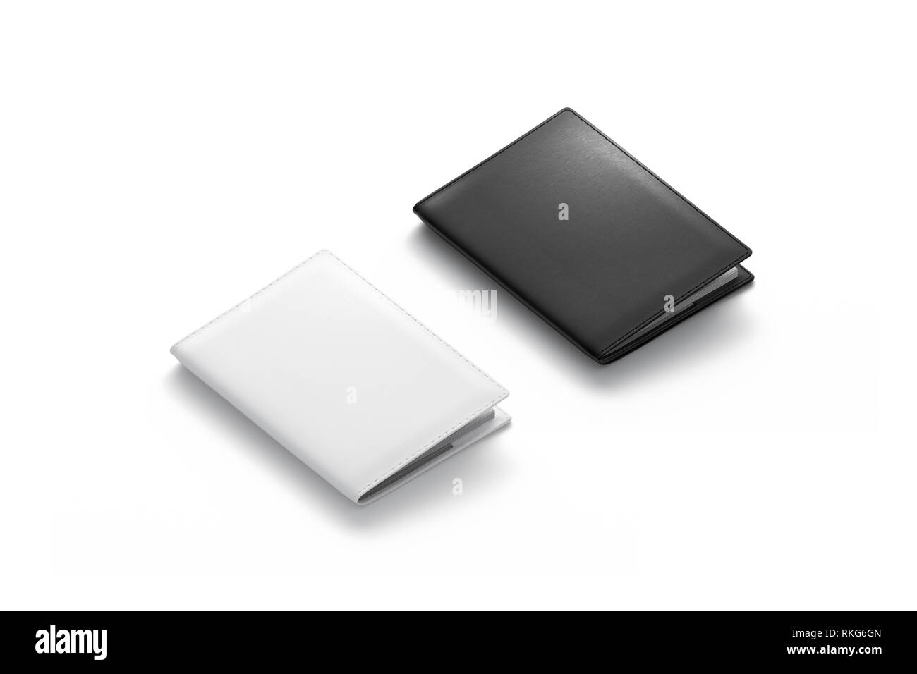 Blank black and white passport cover mockup set, isolated, 3d rendering