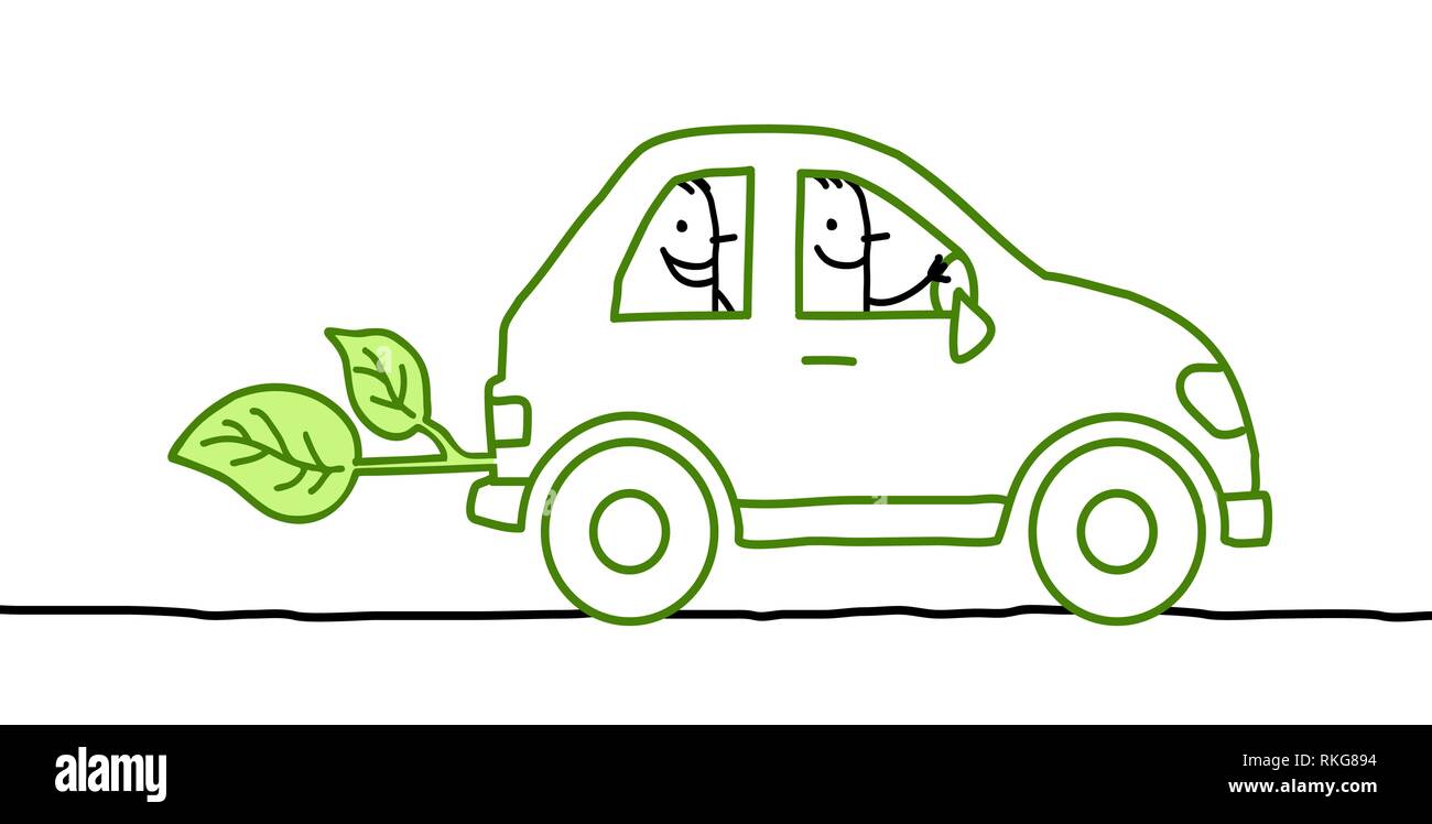 Cartoon people sharing a green car Stock Vector