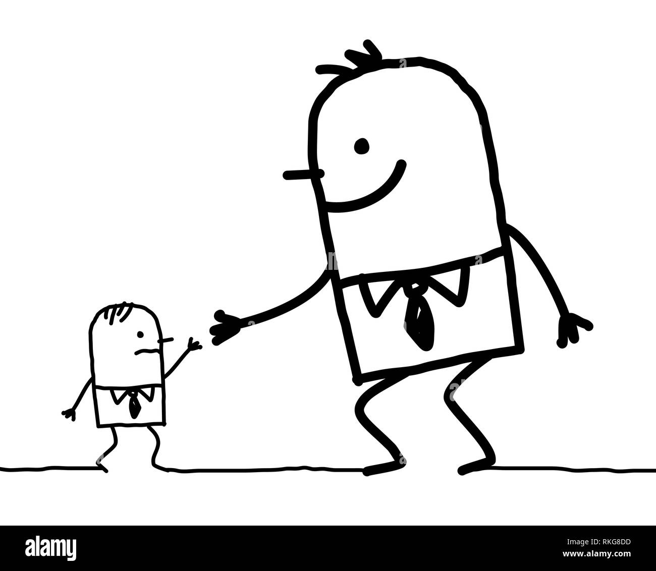 Cartoon big man helping a little one Stock Vector