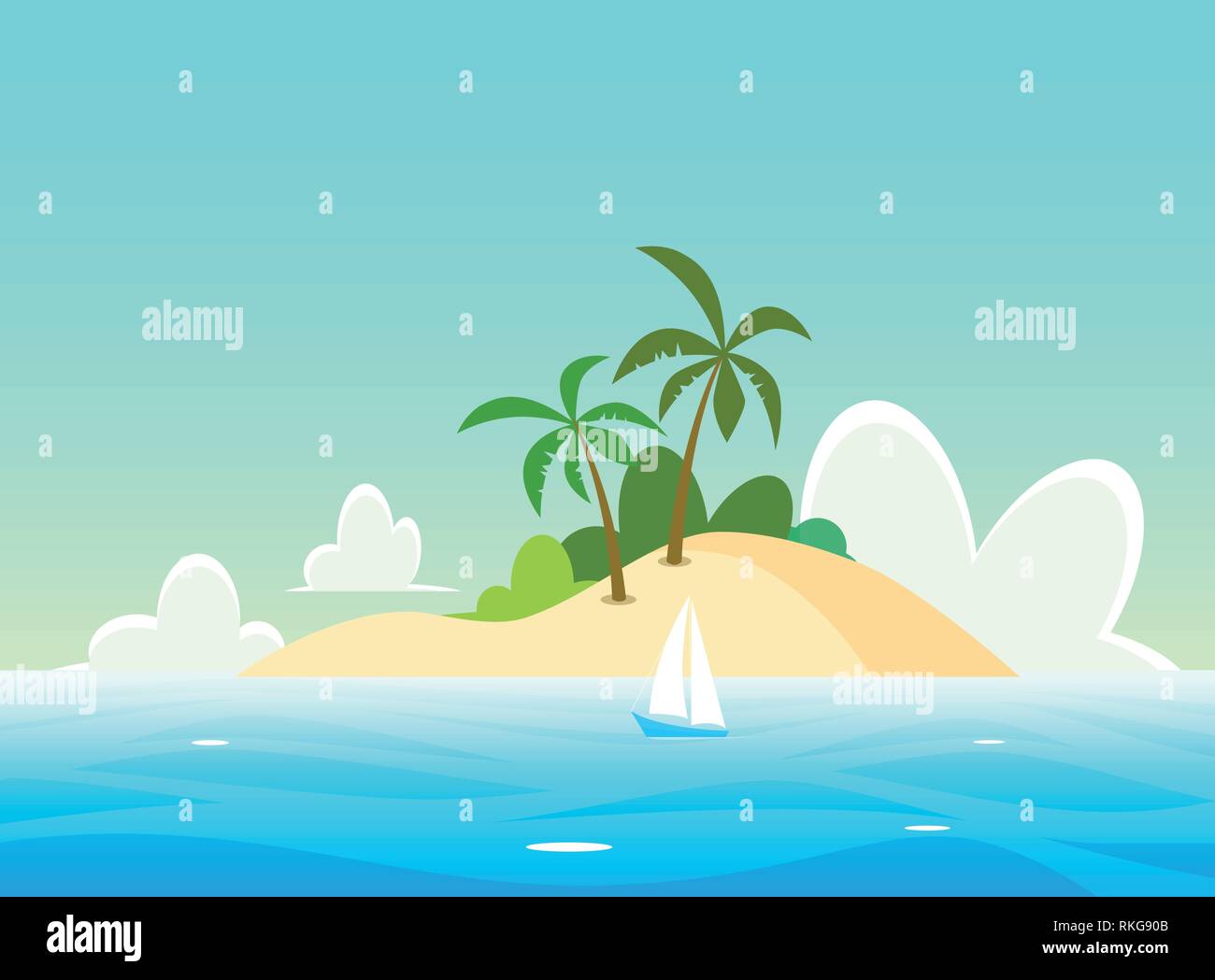 Vector Landscape with tropical island. Scenic paradise nature for poster or travel banner. Stock Vector
