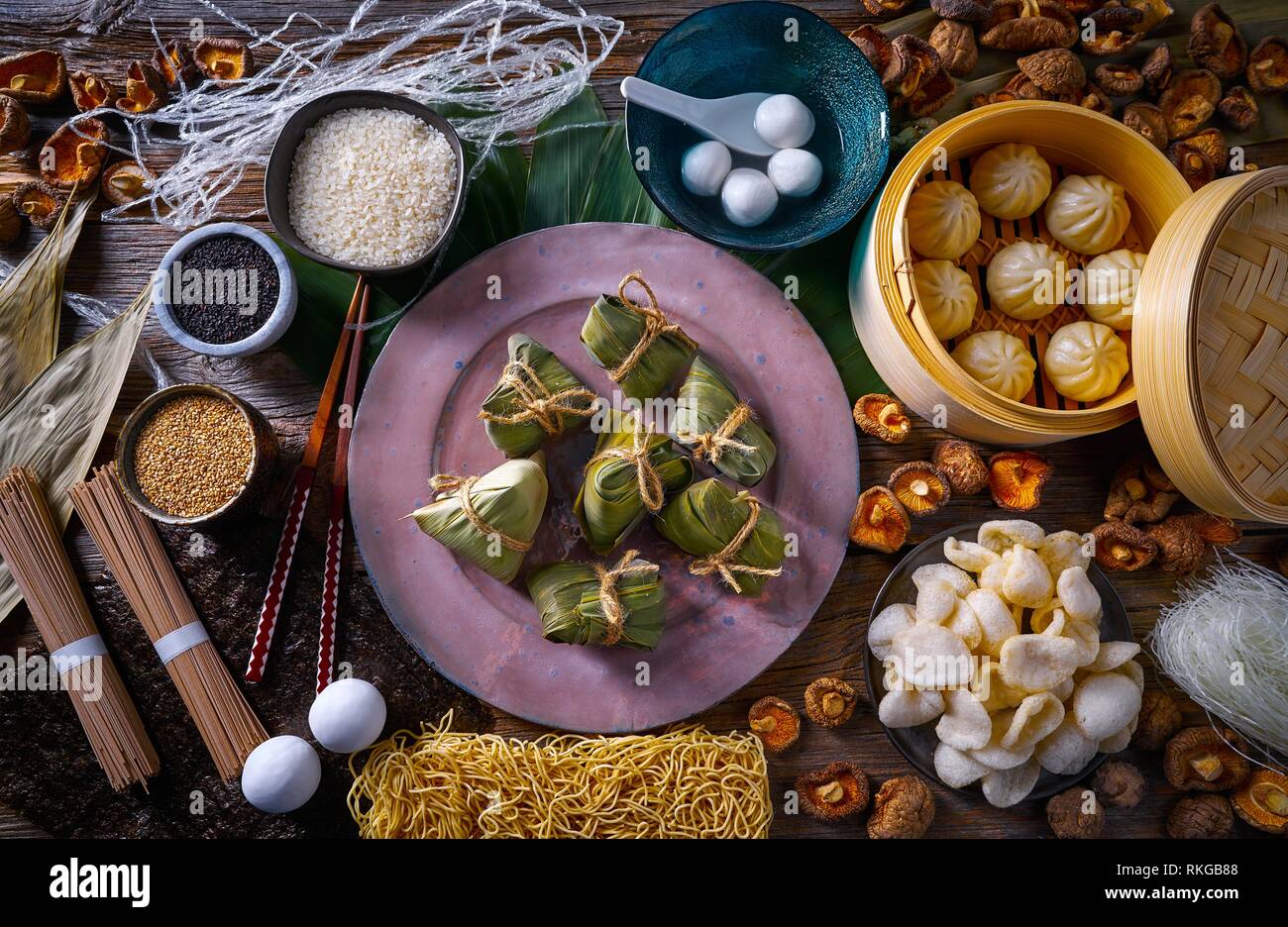 Zongzi Rice Dumplings pork buns shiitake noodles sesame asian food mix