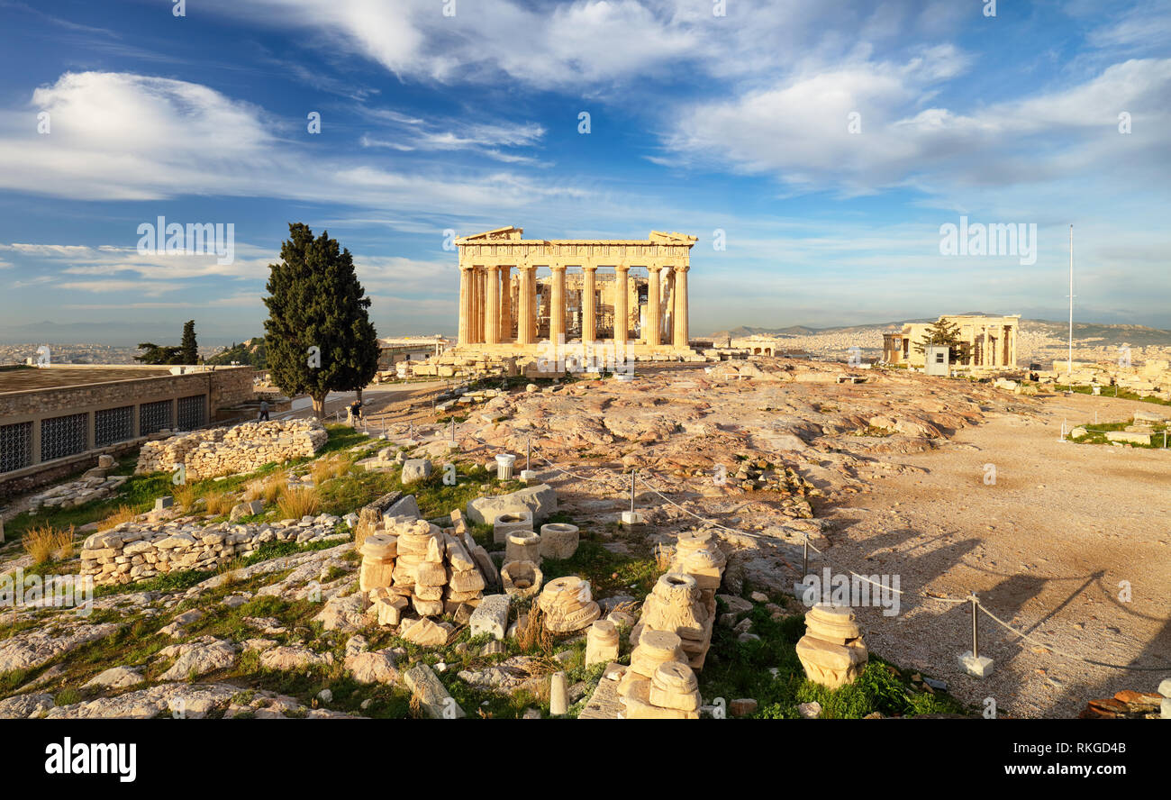 Acropolis with phanteon, Athens, Greece. Nobody Stock Photo