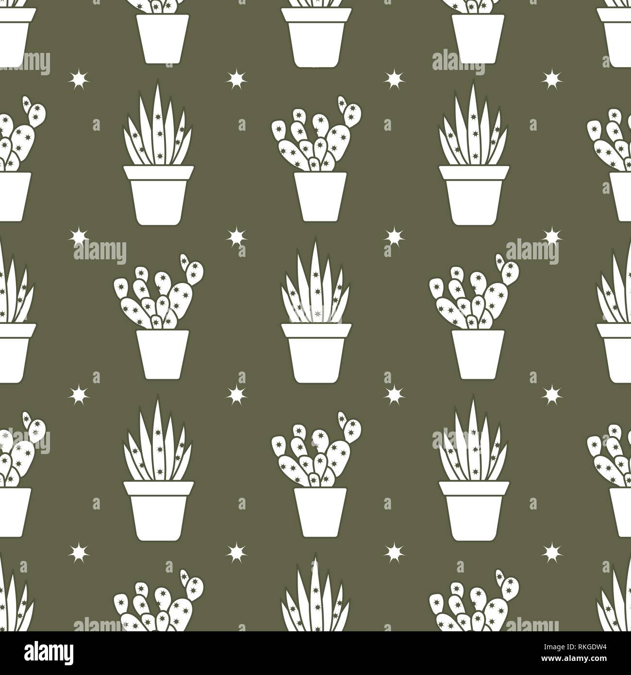 Vector seamless pattern with cactus and succulents. Trendy background ...