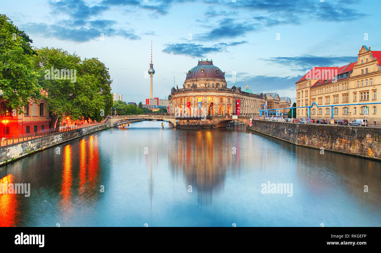 Museum island on Spree river and Alexanderplatz TV tower in center of Berlin, Germany Stock Photo