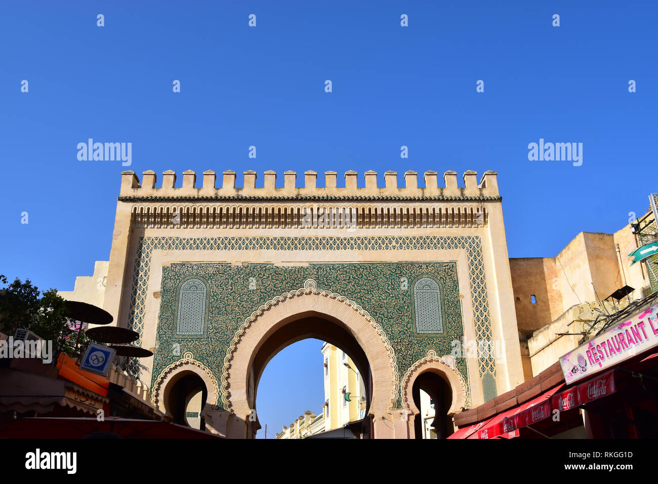 Bab Bou Jeloud, City Gate, Fez, Fès, Morocco Stock Photo