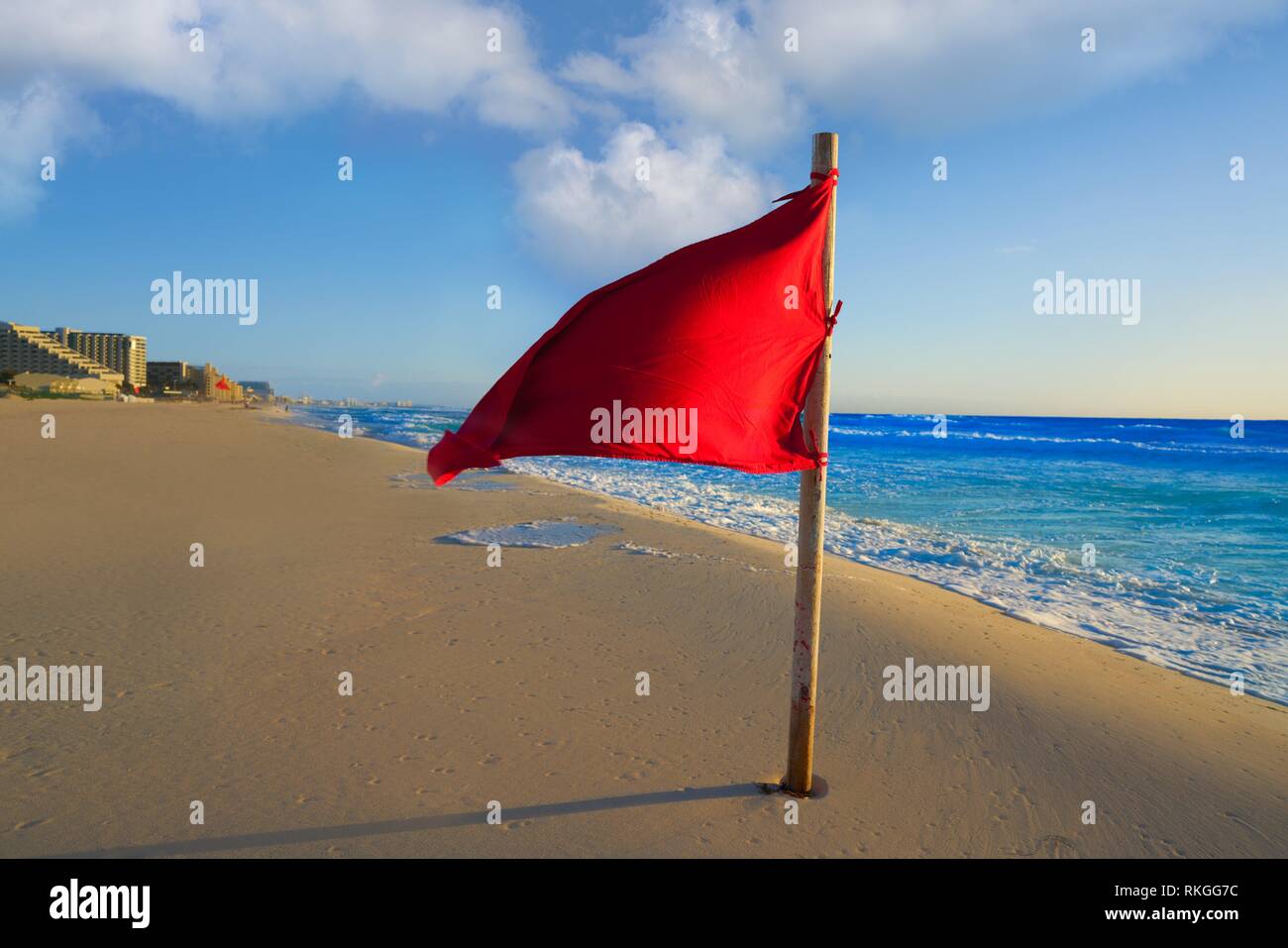 Cancun Delfines Beach red flag in Mexico Hotel Zone Stock Photo Alamy
