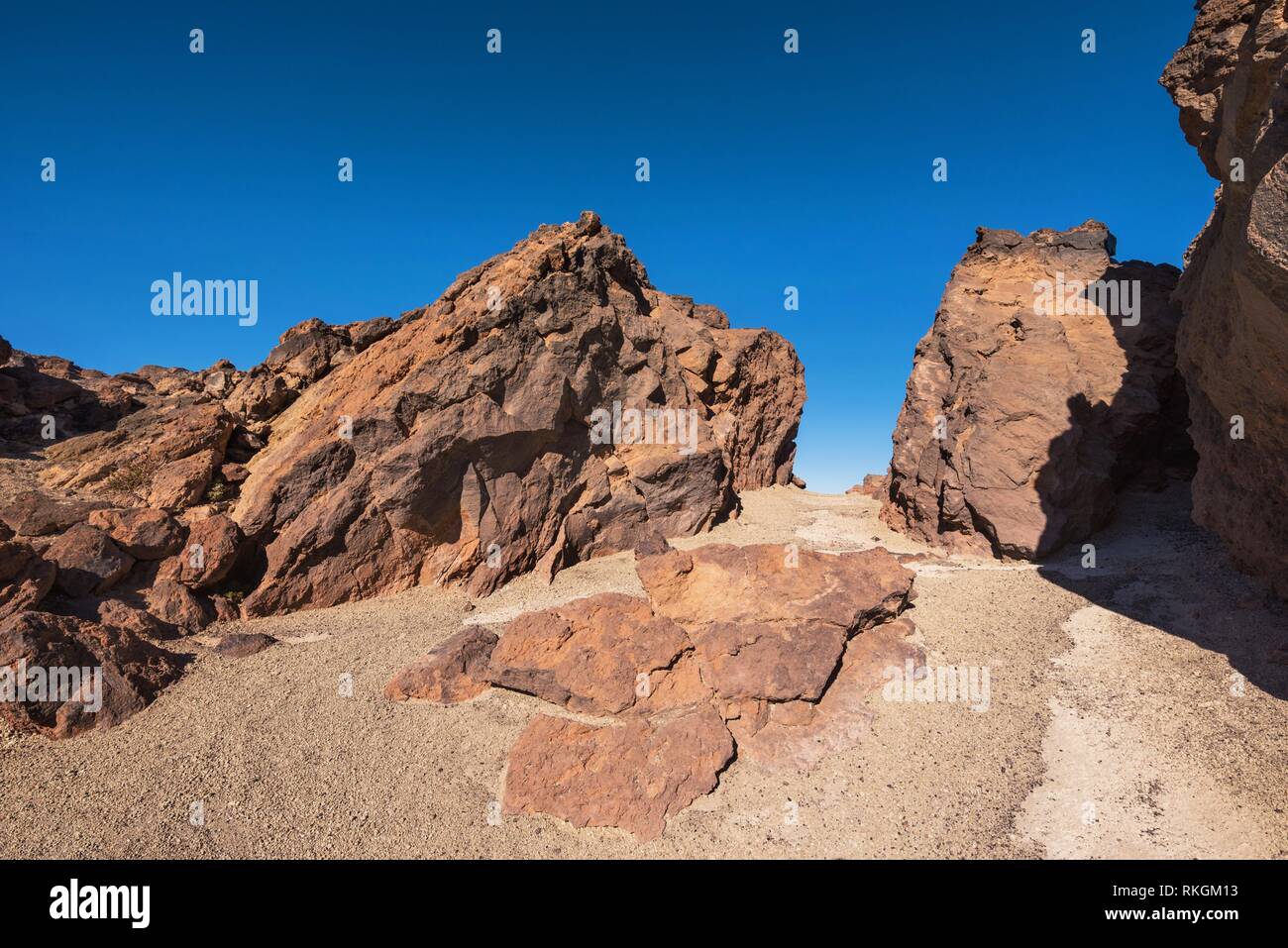 Rocky landscape in Teide national park. This natural scenary was used for the fim clash of Titans, Tenerife, Canary islands, Spain. Stock Photo