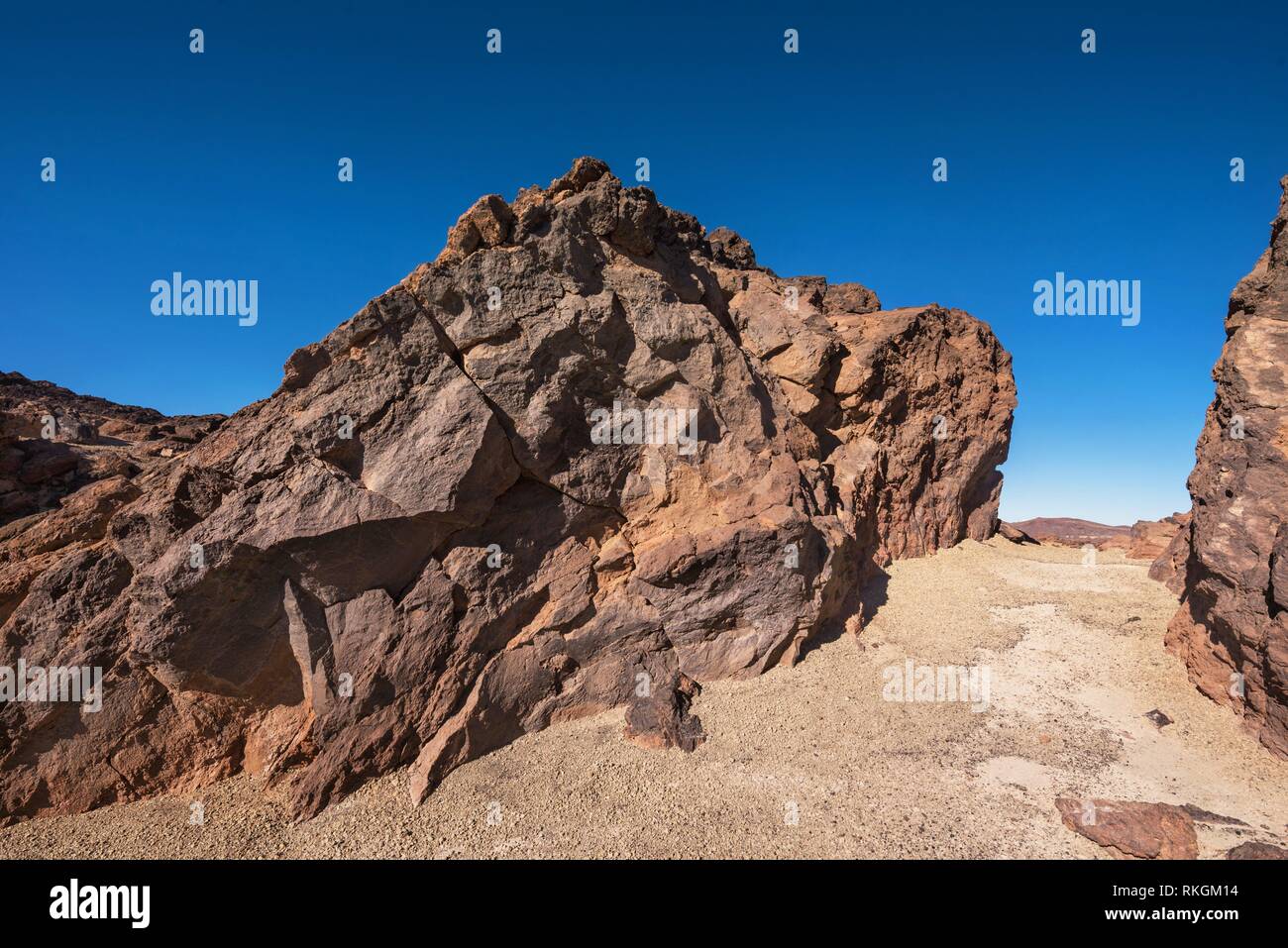 Rocky landscape in Teide national park. This natural scenary was used for the fim clash of Titans, Tenerife, Canary islands, Spain. Stock Photo
