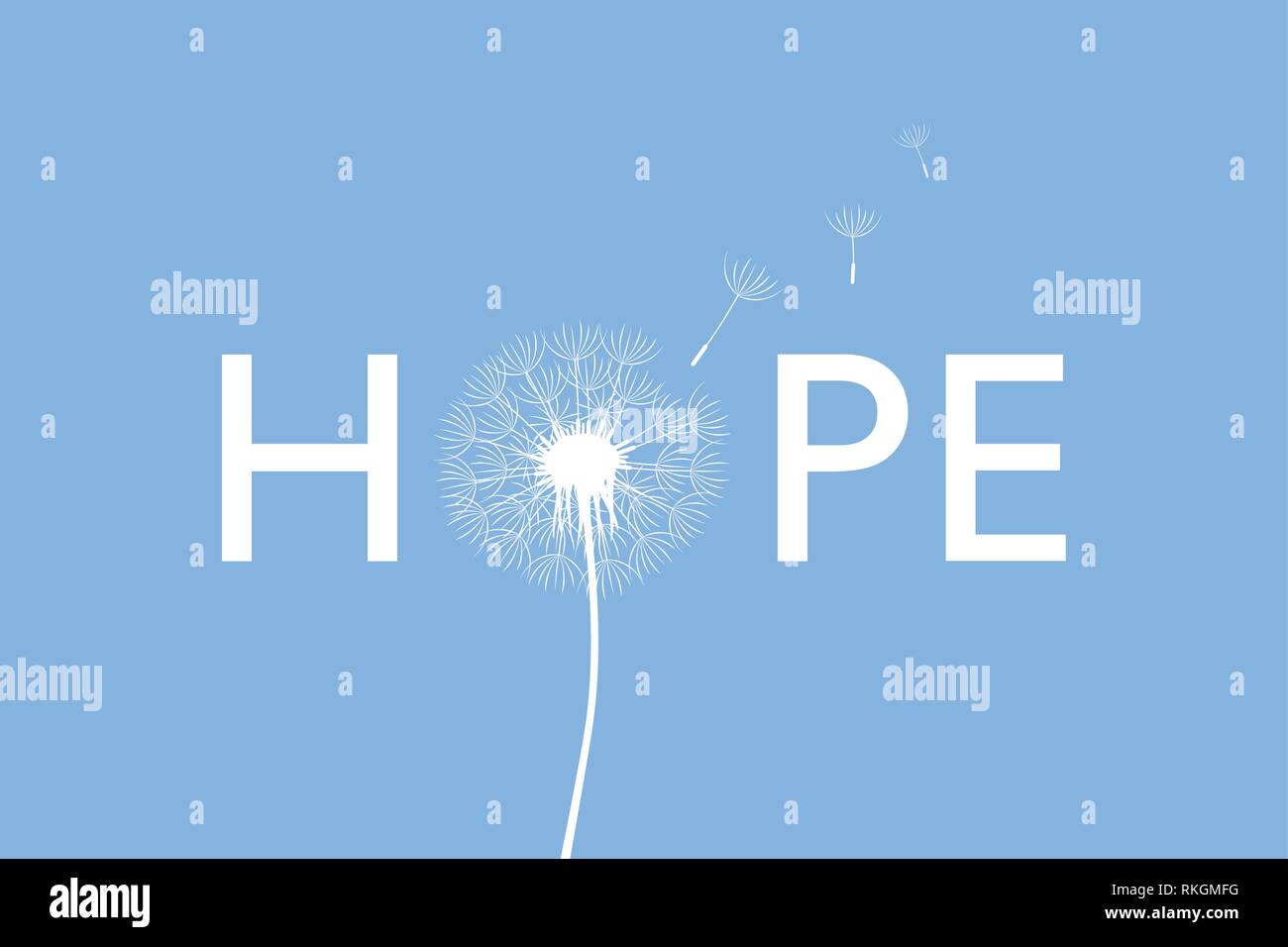 hope typography with dandelion on blue background vector illustration EPS10 Stock Vector