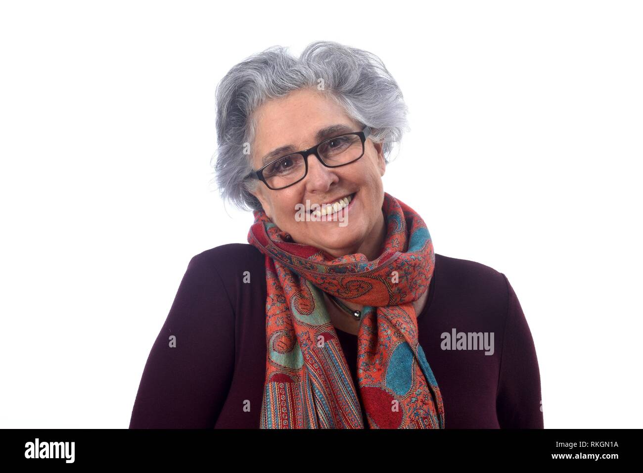 portrait of a senior woman on white background Stock Photo - Alamy