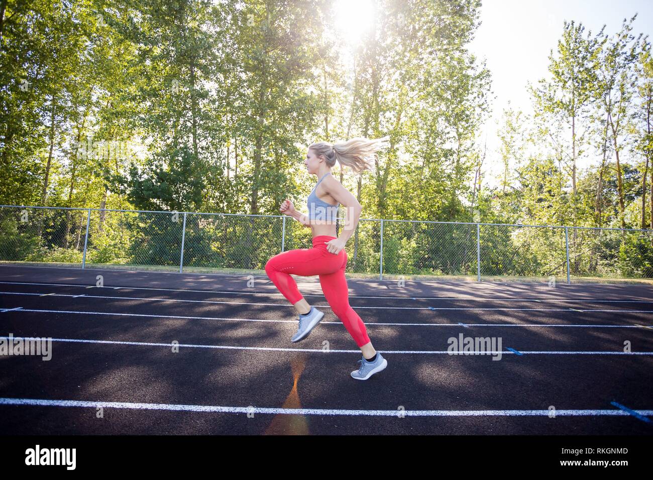 Wind sprints performed by a young female athlete while working out on