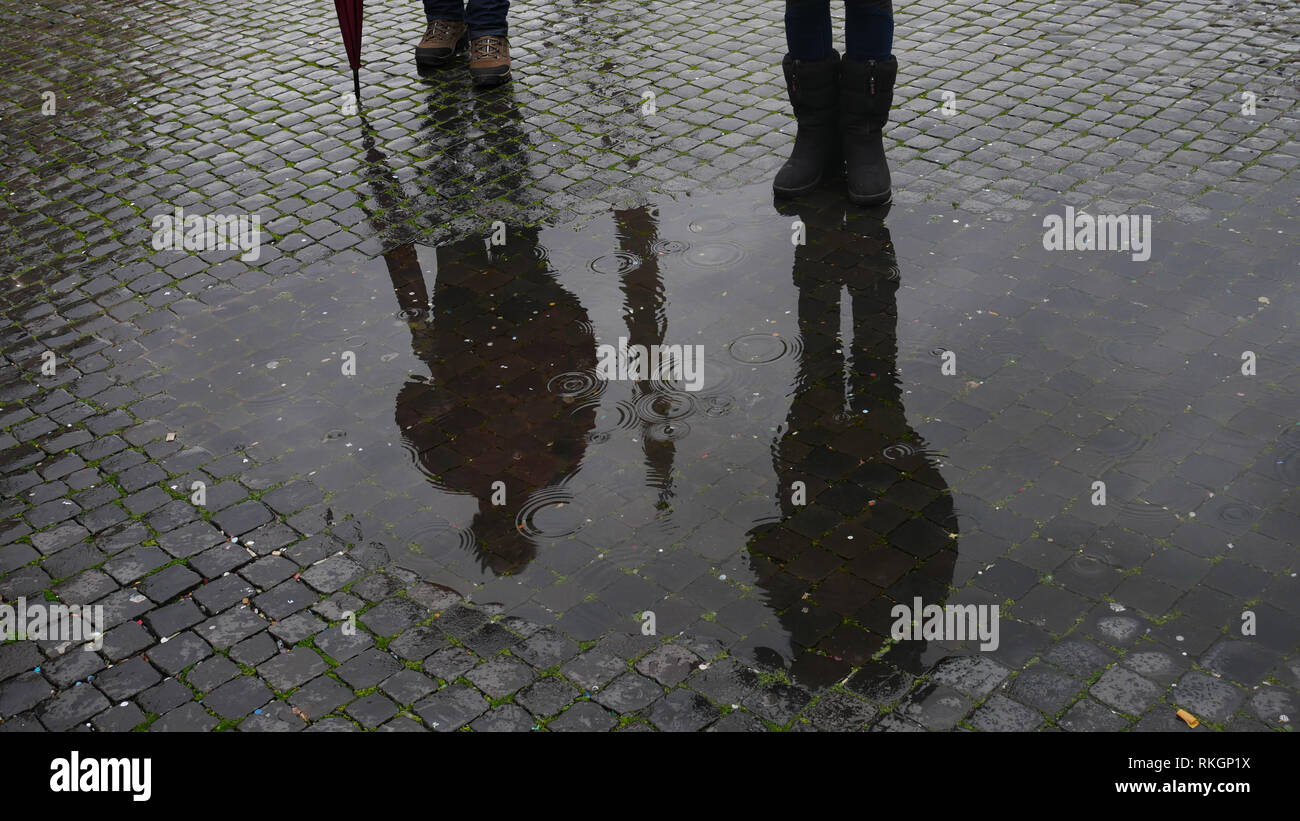 Rain puddle in Piazza Navona Stock Photo