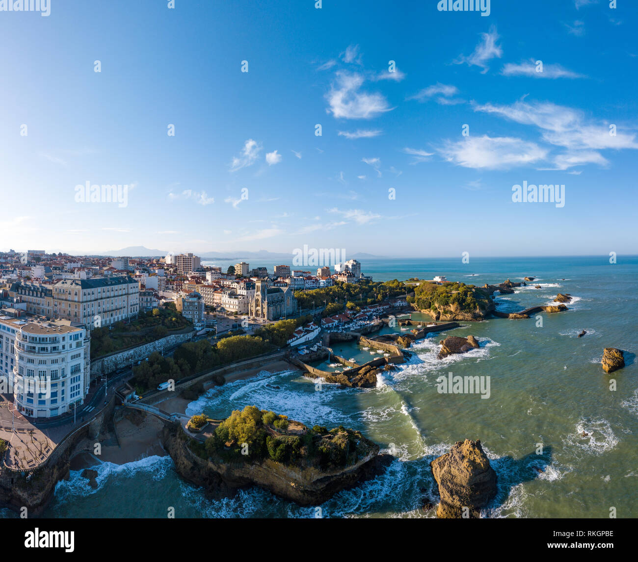 Biarritz city and its famous sand beaches, Miramar and La Grande Plage, Bay of Biscay, Atlantic coast, Pays Basque, France Stock Photo