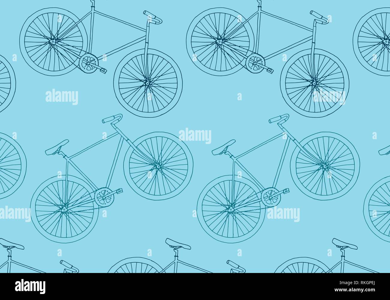 Hipster bike vector pattern illustration in gray and turquoise blue colors palette Stock Vector