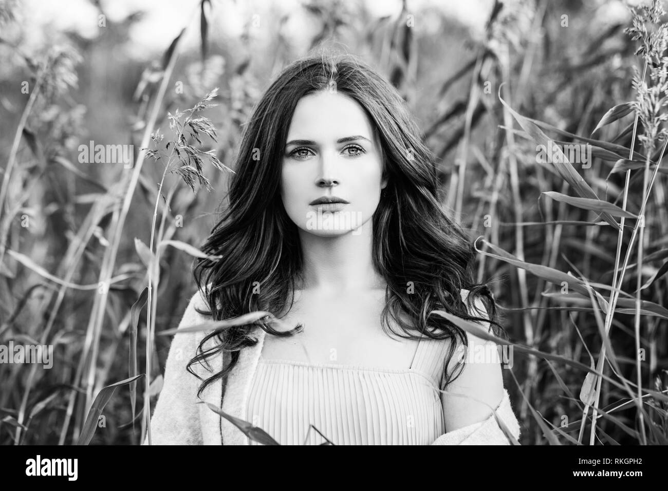 Young woman black and white portrait Stock Photo