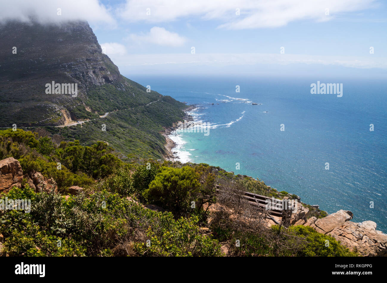 Aerial view of steep cliffs from Cape of Good Hope, South Africa Stock Photo