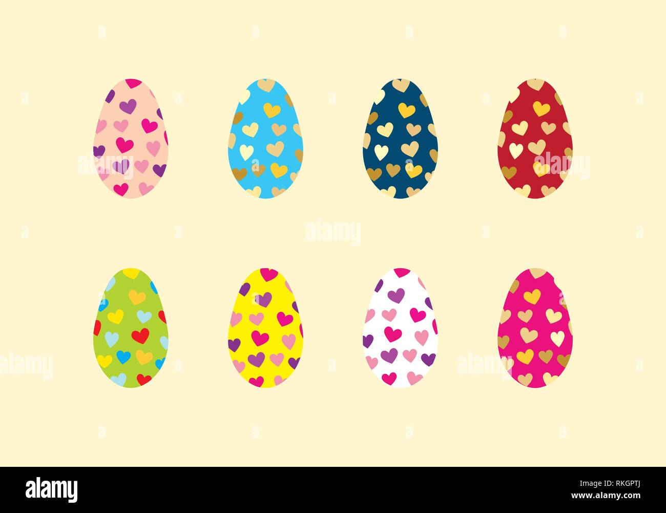 Easter eggs set with hearts vector template on orange background Stock Vector