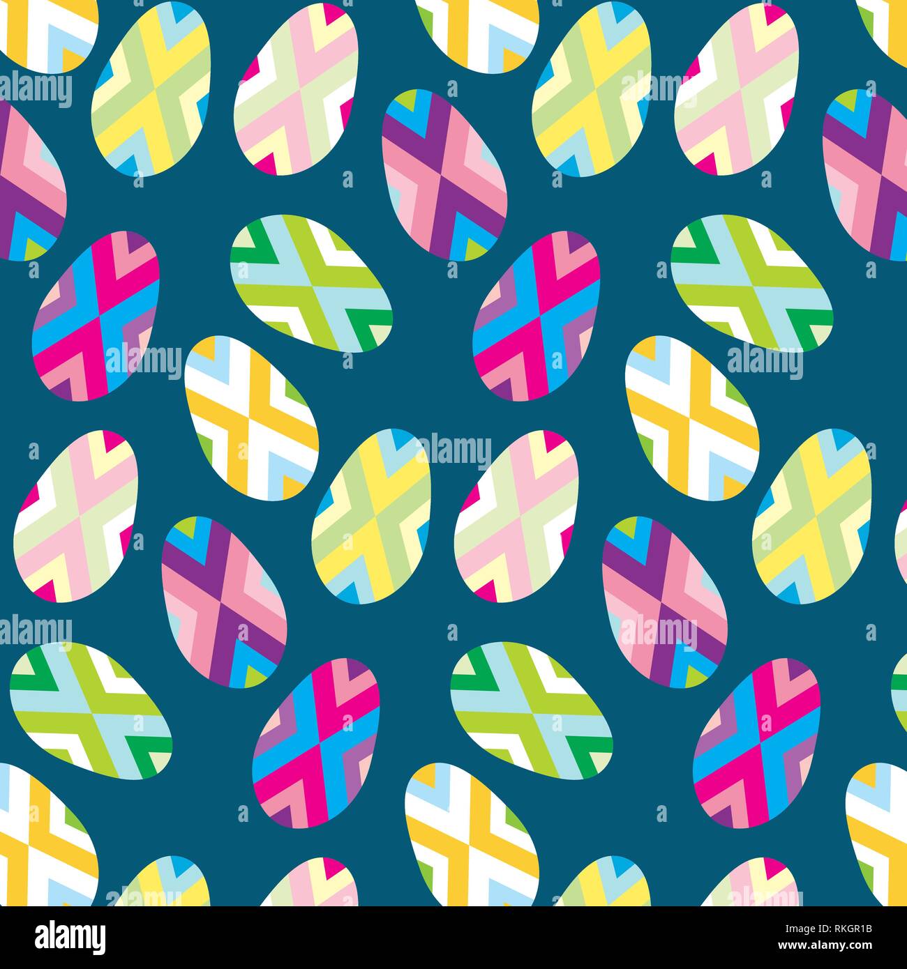 Easter eggs set geometric vector pattern template on blue background Stock Vector