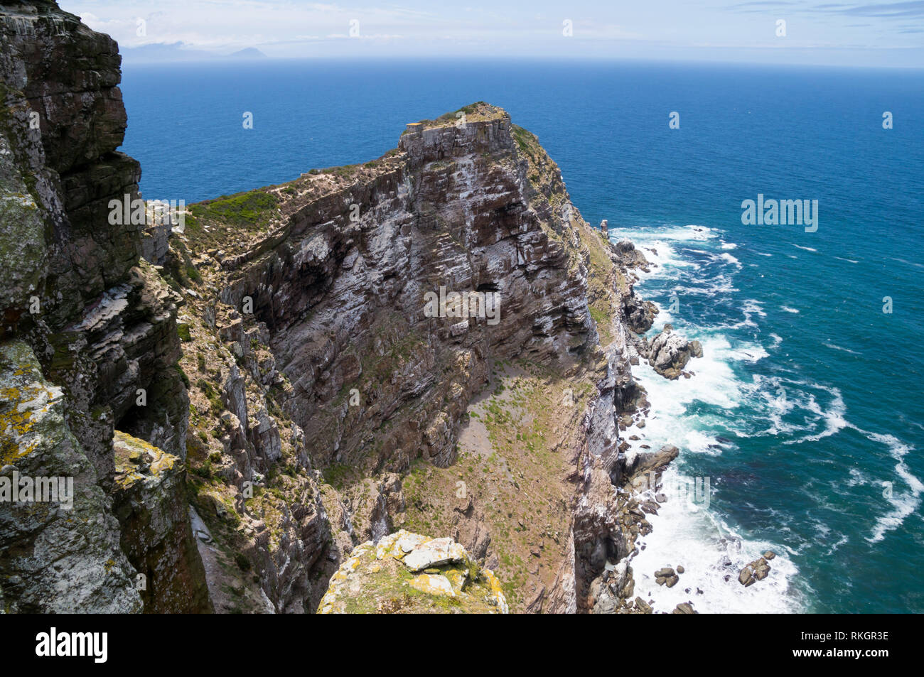 Aerial view of steep cliffs from Cape Point, Cape of Good Hope, South Africa Stock Photo