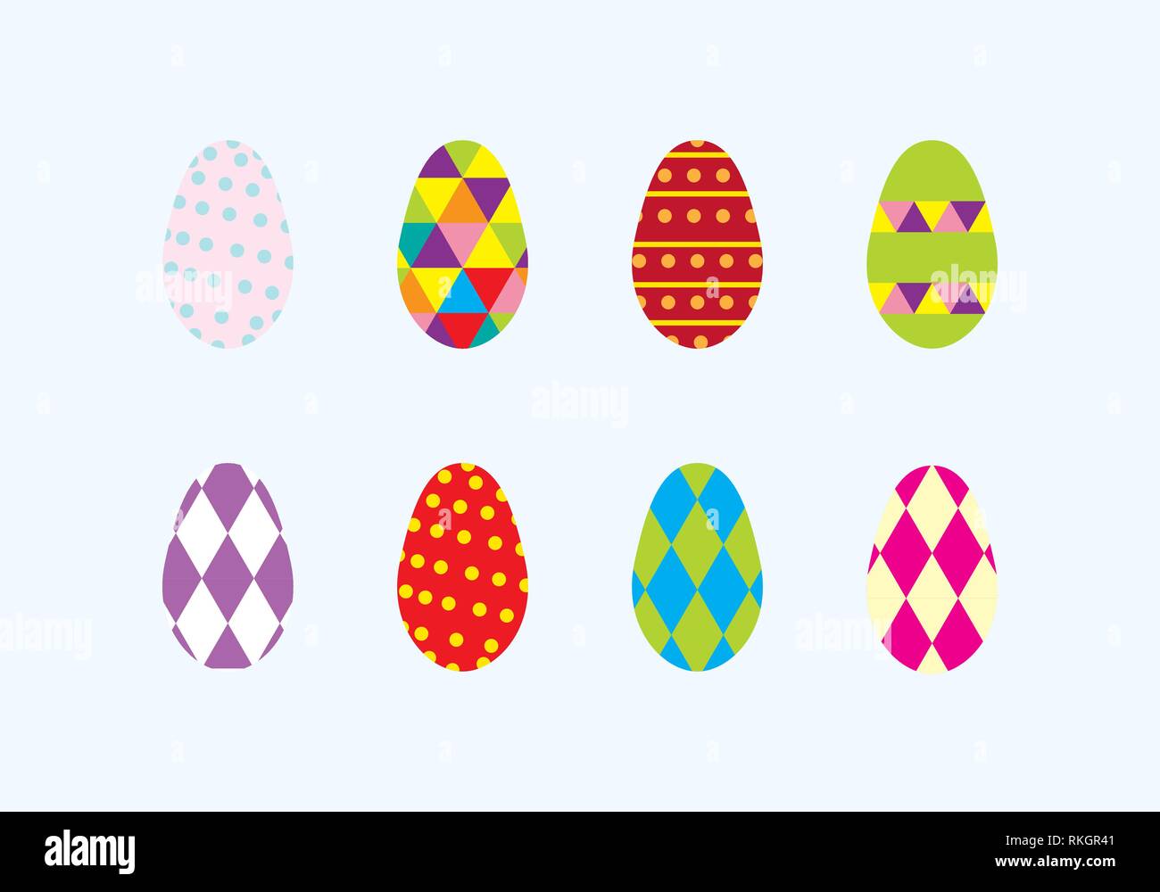 Easter eggs set geometric colorful vector illustration on light background Stock Vector
