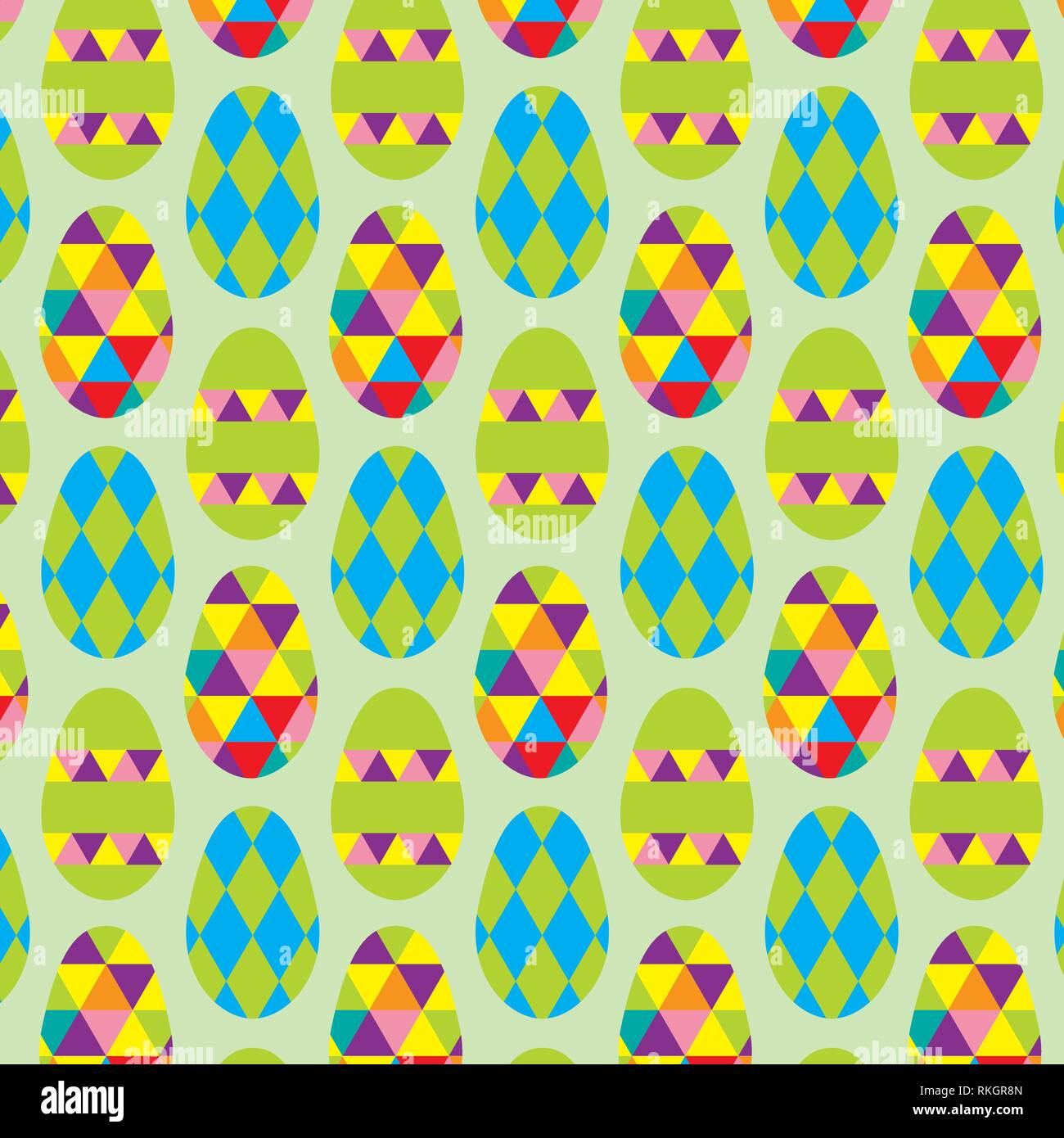 Easter eggs set geometric colorful vector pattern on light green background Stock Vector