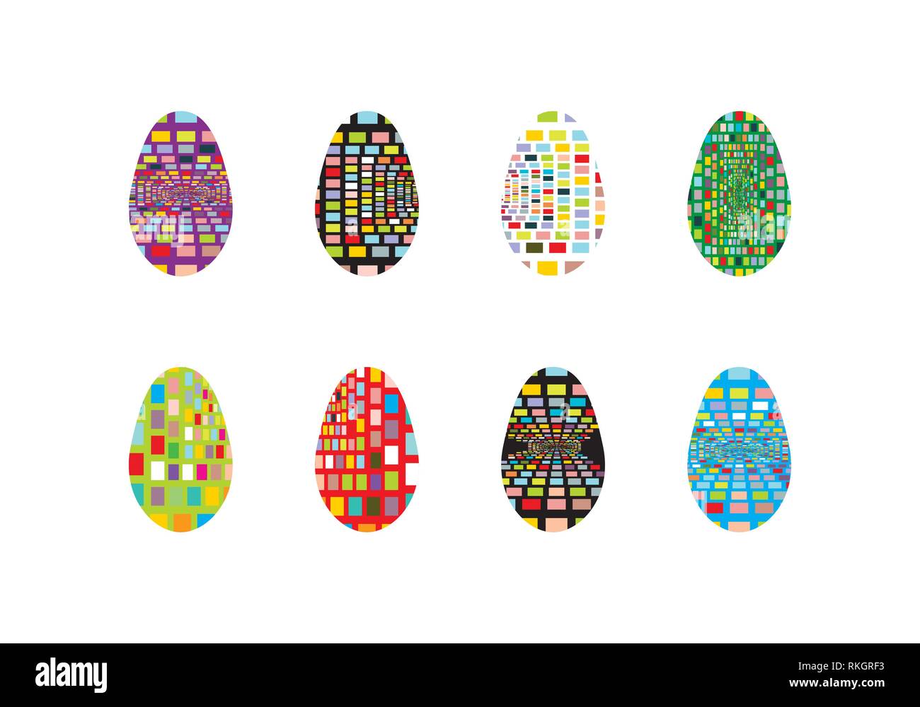 Easter eggs set square geometric vector illustration on a white background Stock Vector