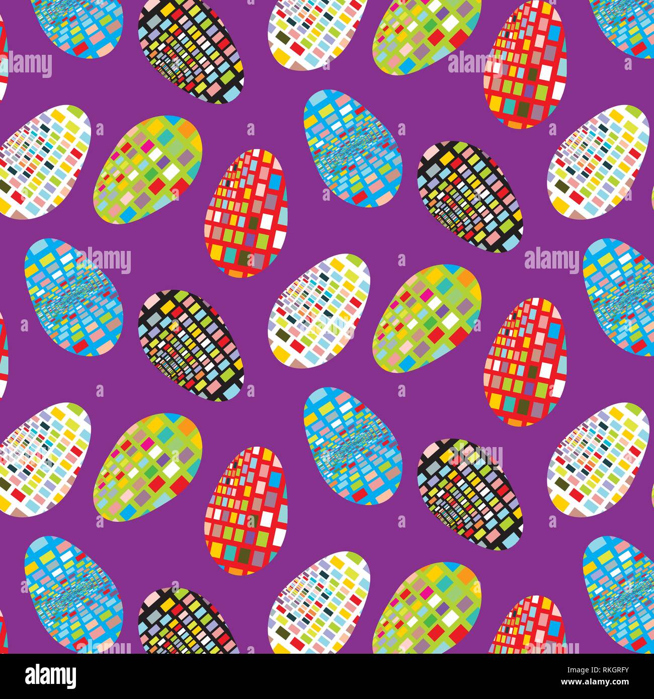 Easter eggs set square geometric vector pattern on purple background Stock Vector