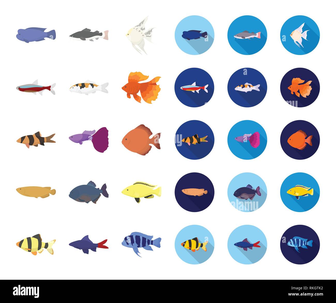 Different types of fish cartoon,flat icons in set collection for design. Marine and aquarium fish vector symbol stock illustration. Stock Vector