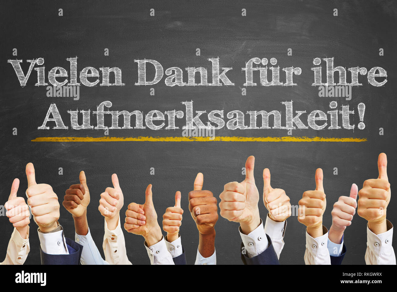 Chalkboard saying in German Vielen Dank für Ihre Aufmerksamkeit (Thank you for your attention) Stock Photo