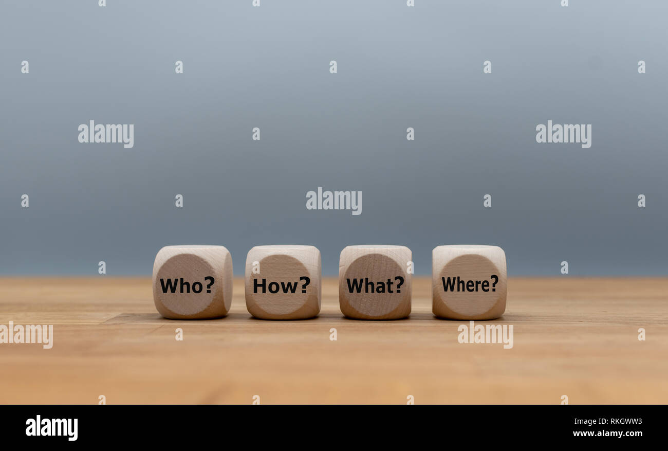 Four cubes with the questions