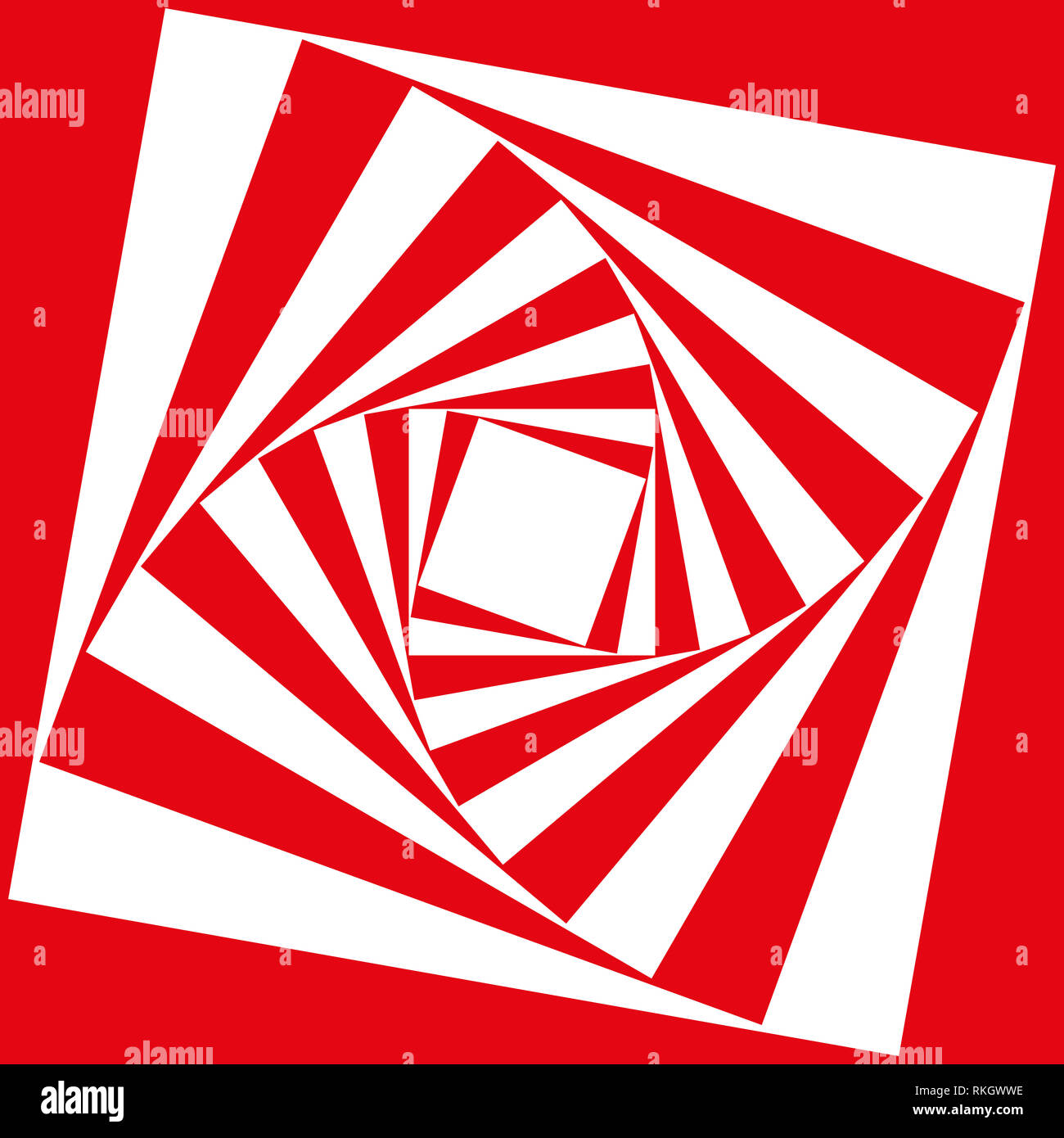Spiral pattern of staggered squares in red and white as a psychedelic illusion Stock Photo