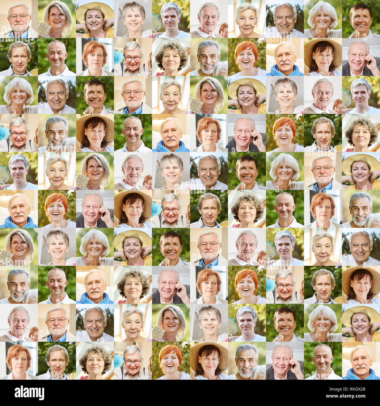 Senior portrait collage as a concept for age, society, pension and community Stock Photo