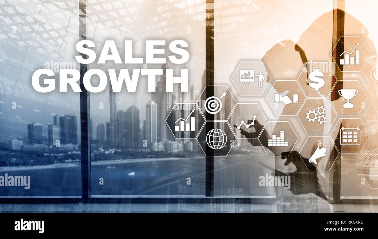 Chart growth concept. Sales increase, marketing strategy. Double exposure with business graph. Stock Photo