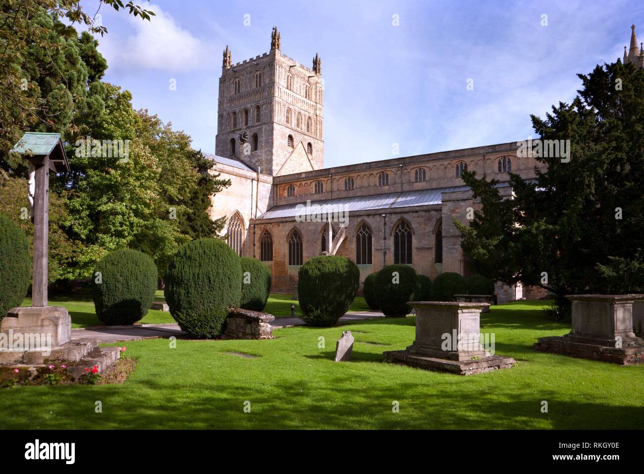 The historic Abbey at Tewkesbury, Gloucestershire, Severn Vale, UK. Stock Photo
