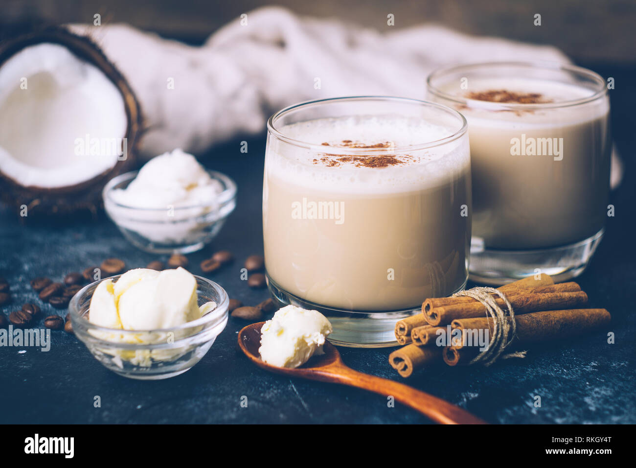 Ketogenic diet concept. Ketogenic latte with coconut oil. High fat diet Stock Photo Alamy
