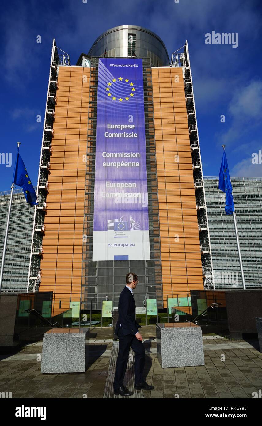 BRUSSELS, BELGIUM -View of the Berlaymont Building, headquarters of the European Commission of the European Union (EU) based in Brussels, Belgium. Stock Photo