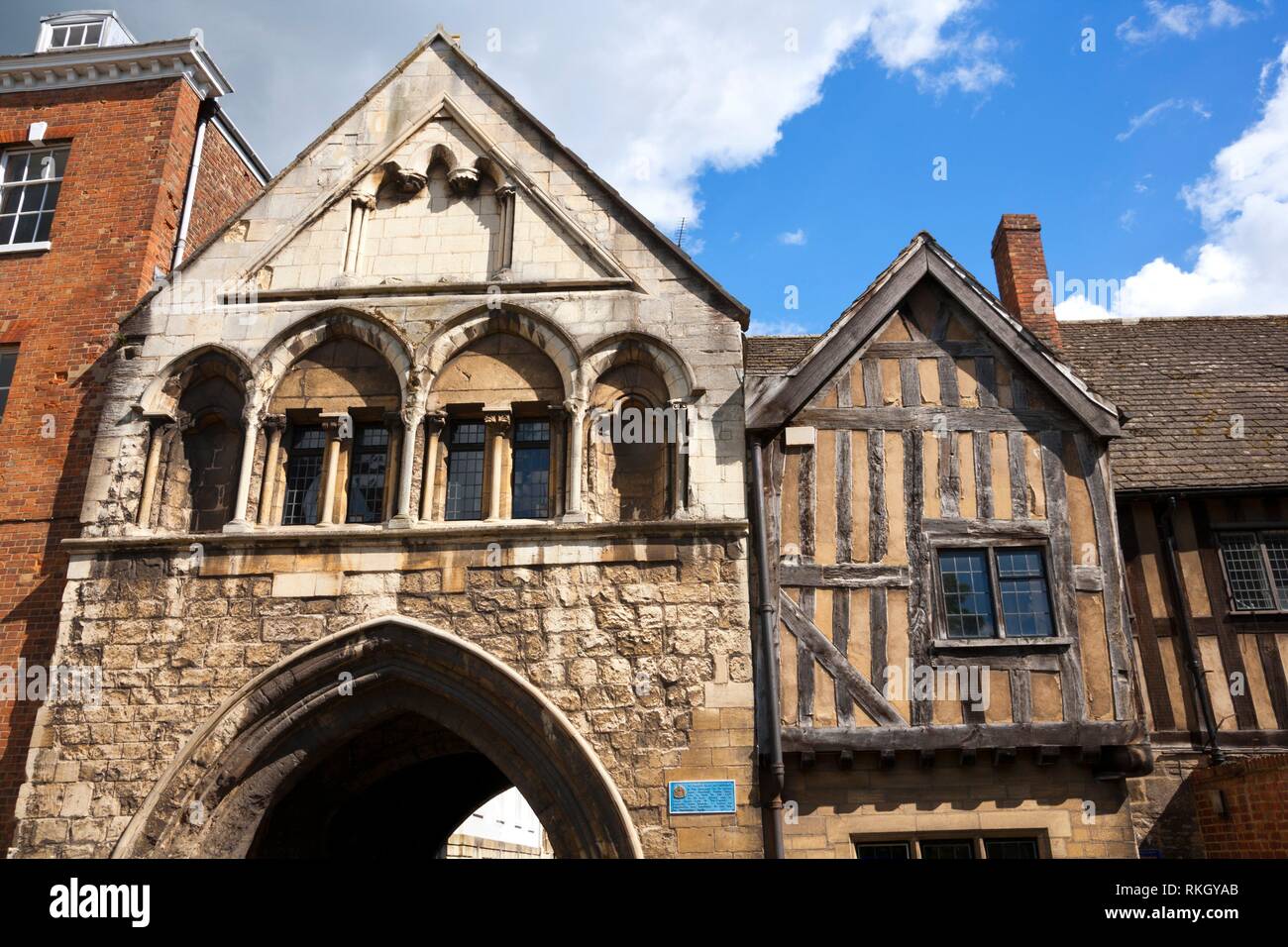 Picturesque old buildings near Gloucester Cathedral,Gloucestershire, UK. Stock Photo