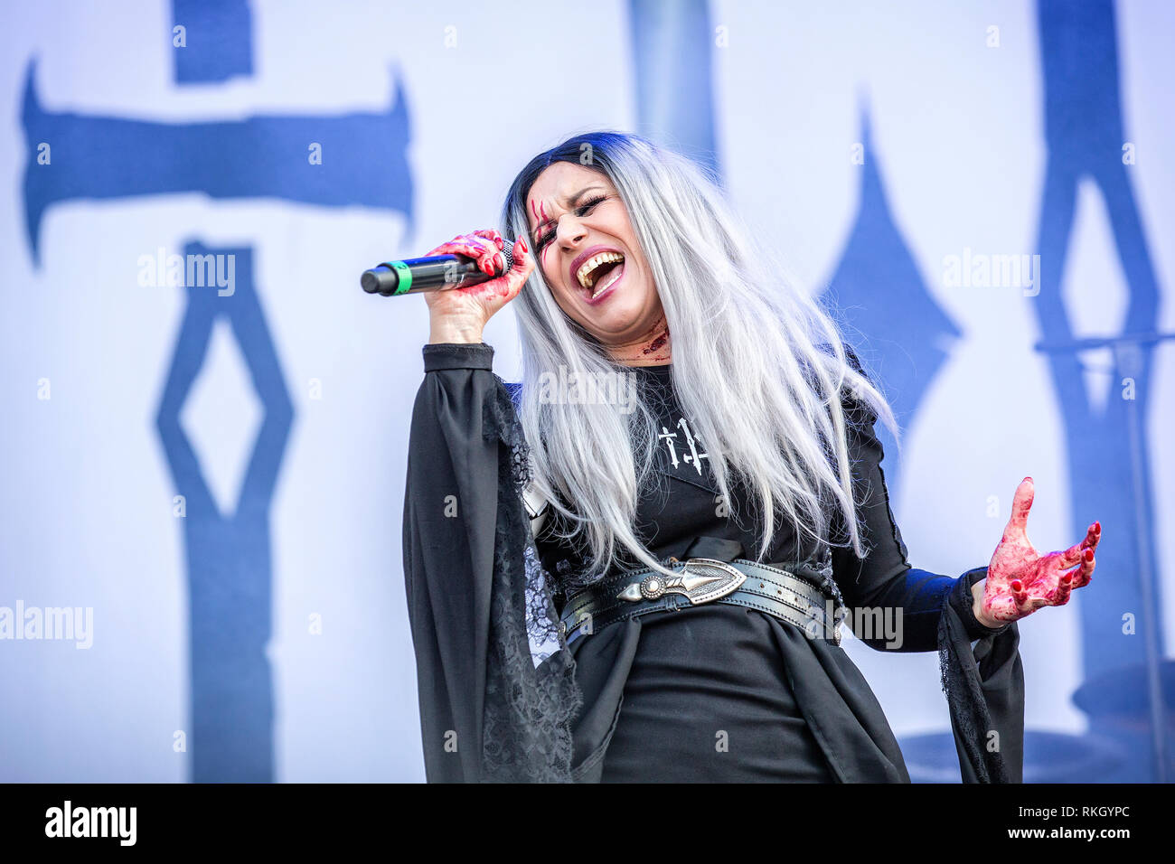 Sweden, Solvesborg - June 8, 2018. The Italian gothic matal band Lacuna  Coil performs a live concert during the Swedish music festival Sweden Rock  Festival 2018. Here vocalist Cristina Scabbia is seen