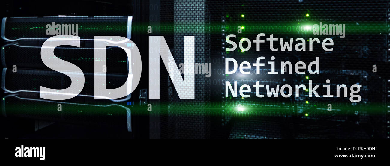 SDN, Software defined networking concept on modern server room background Stock Photo